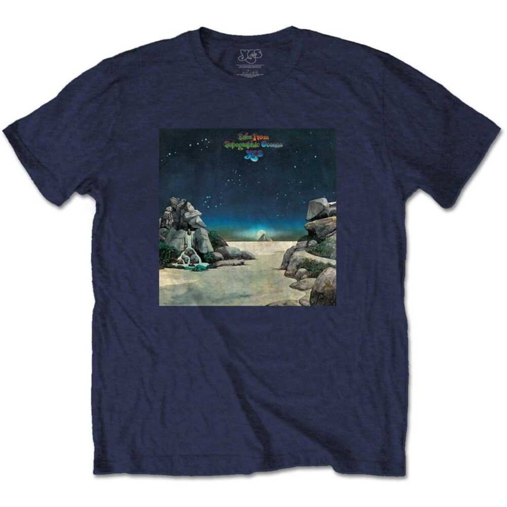 Yes Unisex Adult Topographic Oceans Cotton T-Shirt / Navy Blue